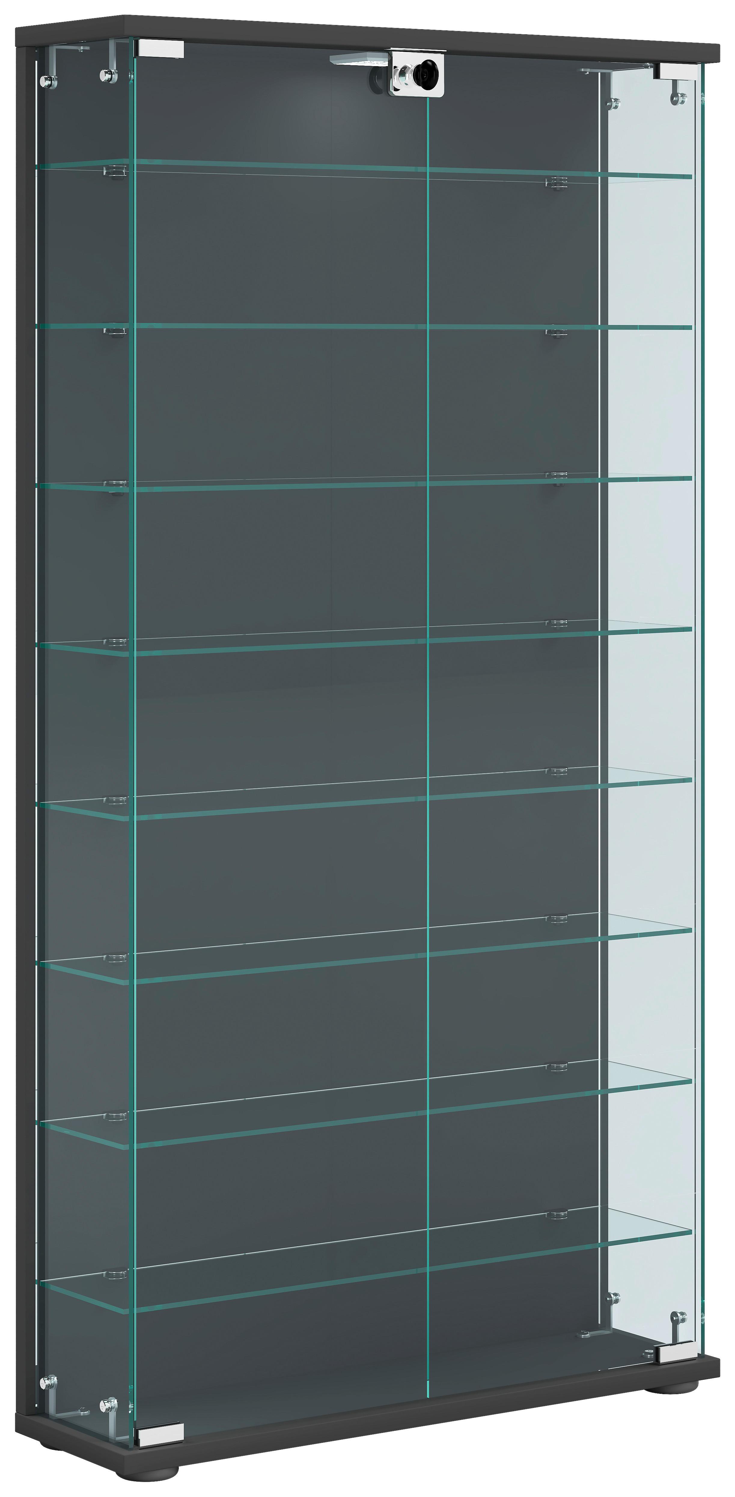 Vitrina Stelas L, Antracit - črna/antracit, Design, umetna masa/steklo (59/114/17cm) - MID.YOU