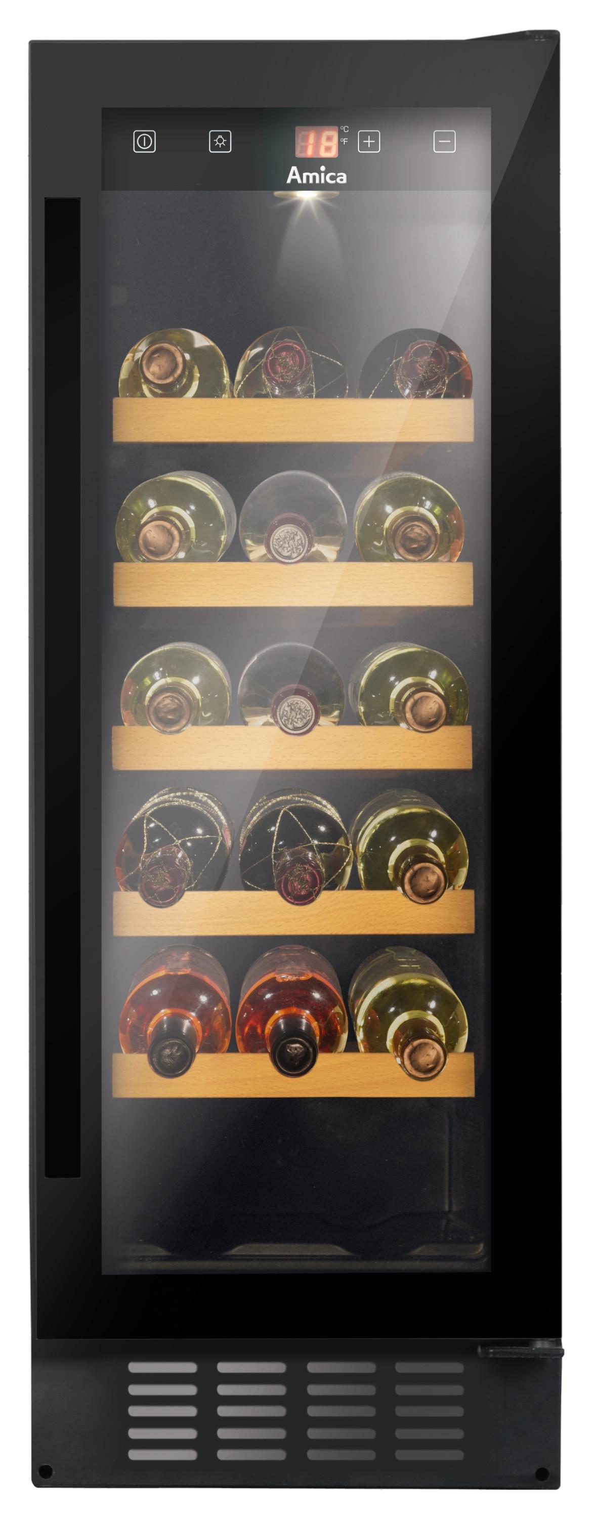 Weinkühlschrank WK341115S - Schwarz, Glas/Metall (29,5/82/57,5cm) - Amica