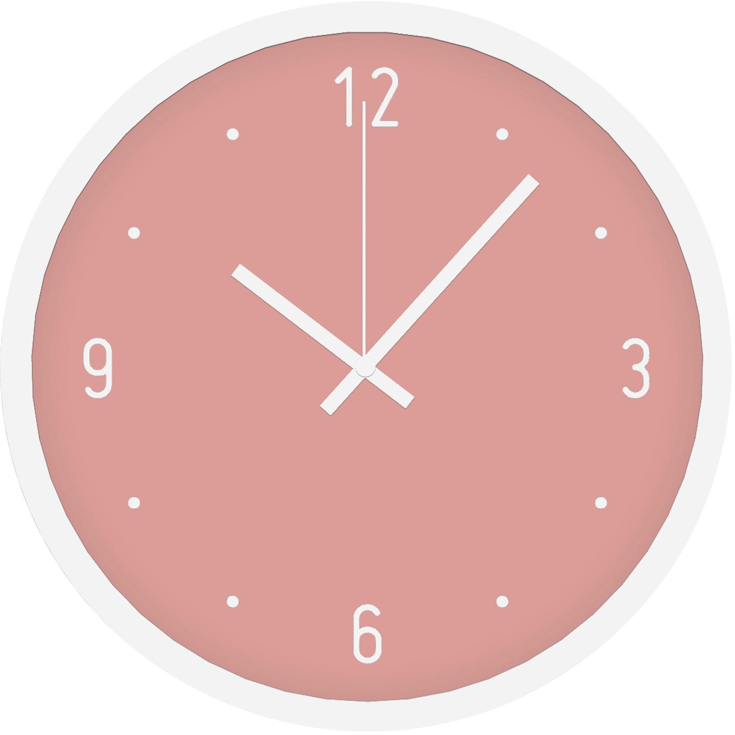 Wanduhr Sally Ø ca. 30,5cm - Weiss/Altrosa, Glas/Papier (30,5cm) - Modern Living