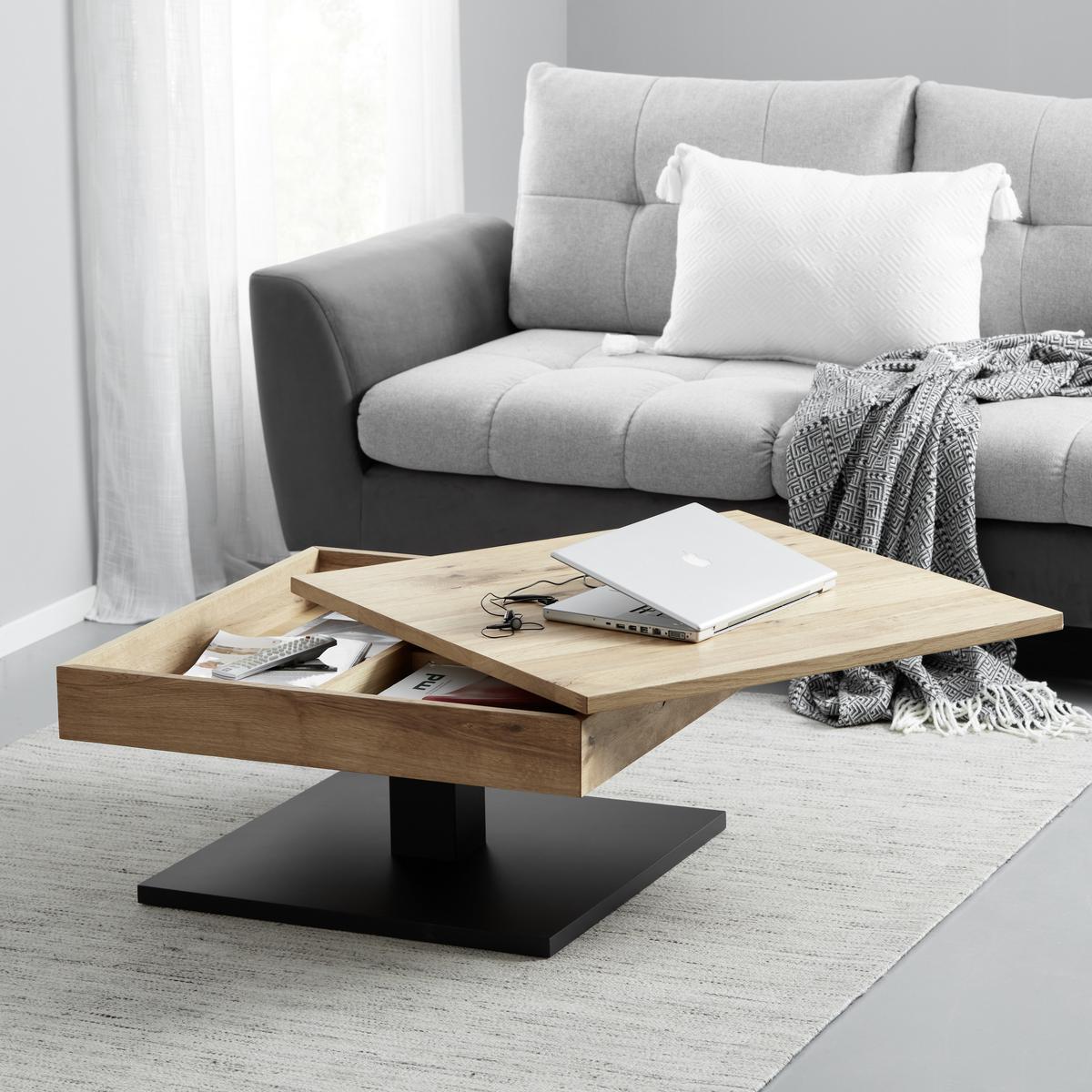 Couchtisch in Eichefarben/Schwarz - Eichefarben/Schwarz, KONVENTIONELL, Holz/Holzwerkstoff (75/75/38cm) - Mömax