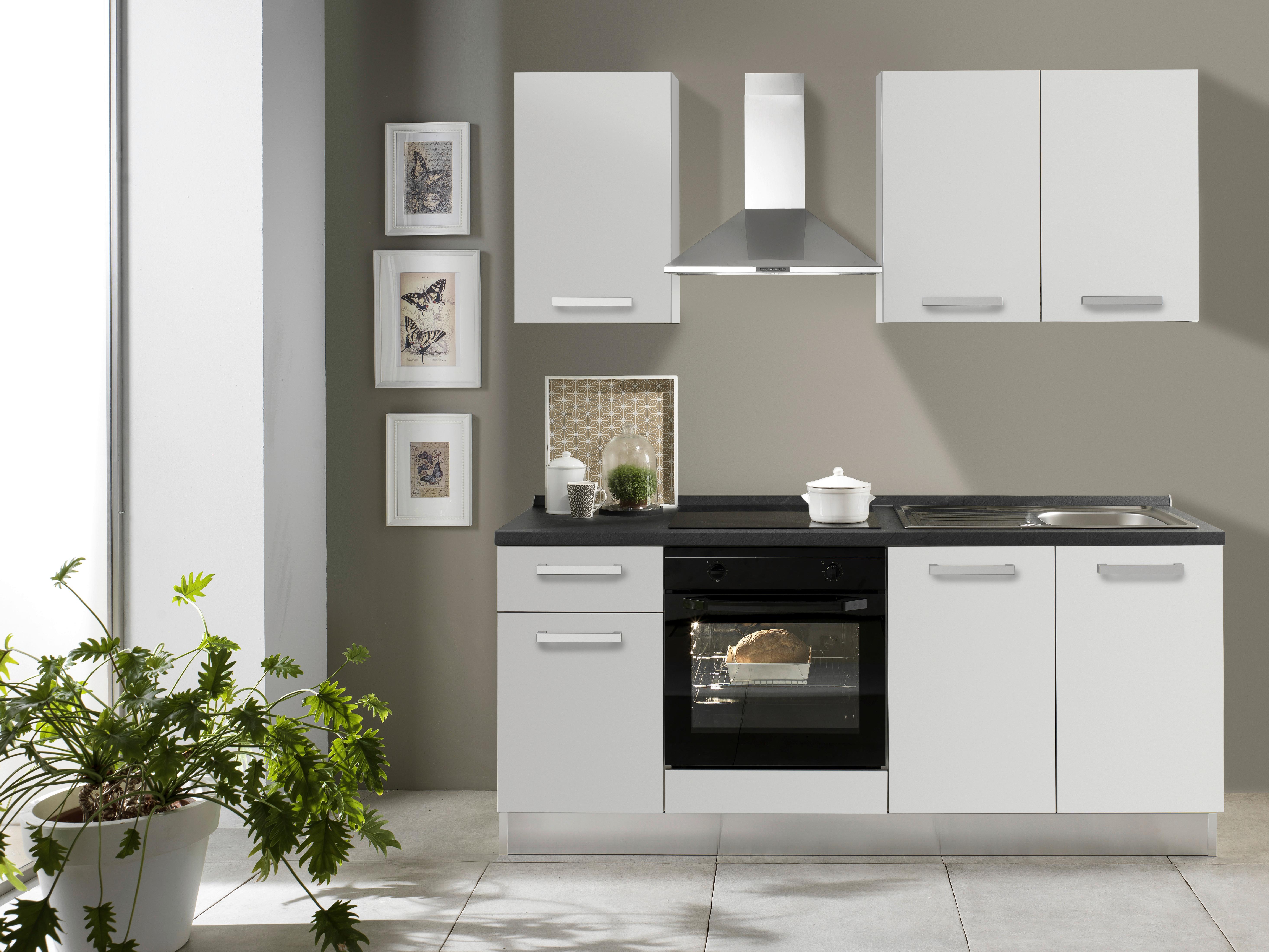 Küchenblock Belluna Weiß/Grau B: 195 cm - Dunkelgrau/Alufarben, Basics, Holzwerkstoff/Kunststoff (195cm) - MID.YOU