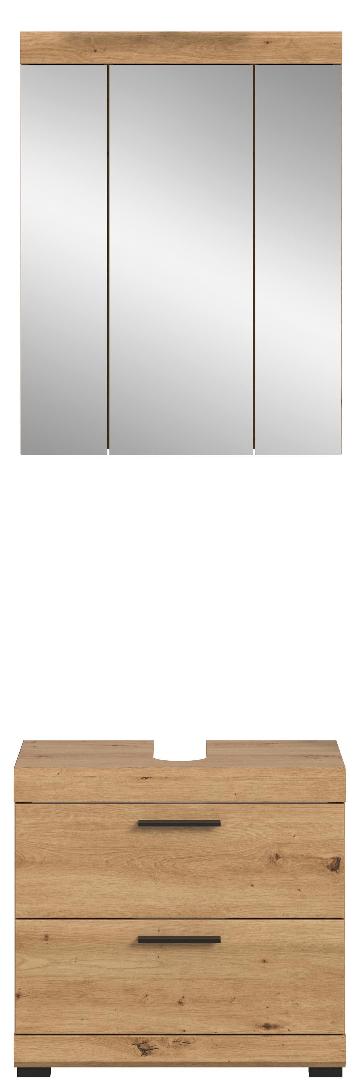 Badezimmer Scout Eiche Artisan 2-teilig - Schwarz/Eiche Artisan, Trend, Glas/Holzwerkstoff (60cm) - MID.YOU