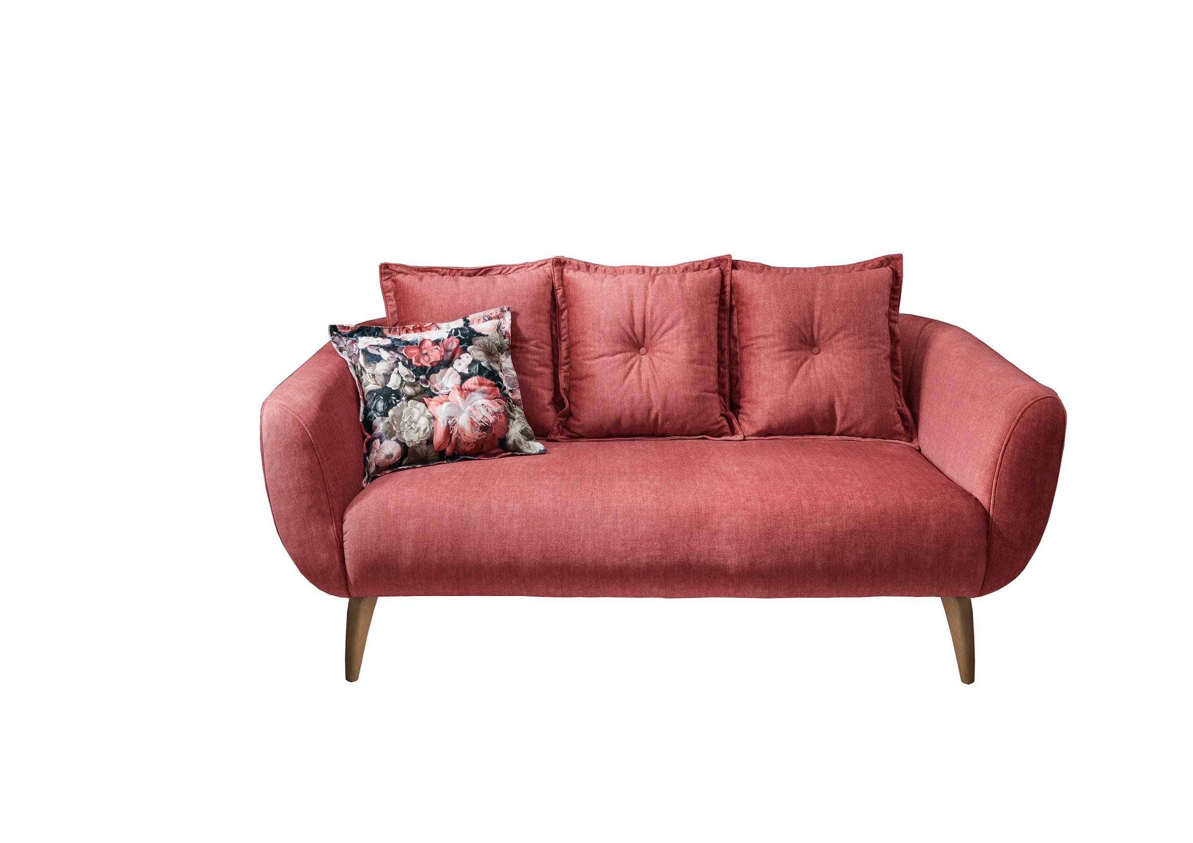 2,5-Sitzer-Sofa Baggio Koralle Velours - Koralle/Buchefarben, MODERN, Holz/Textil (196/94/103cm) - Livetastic