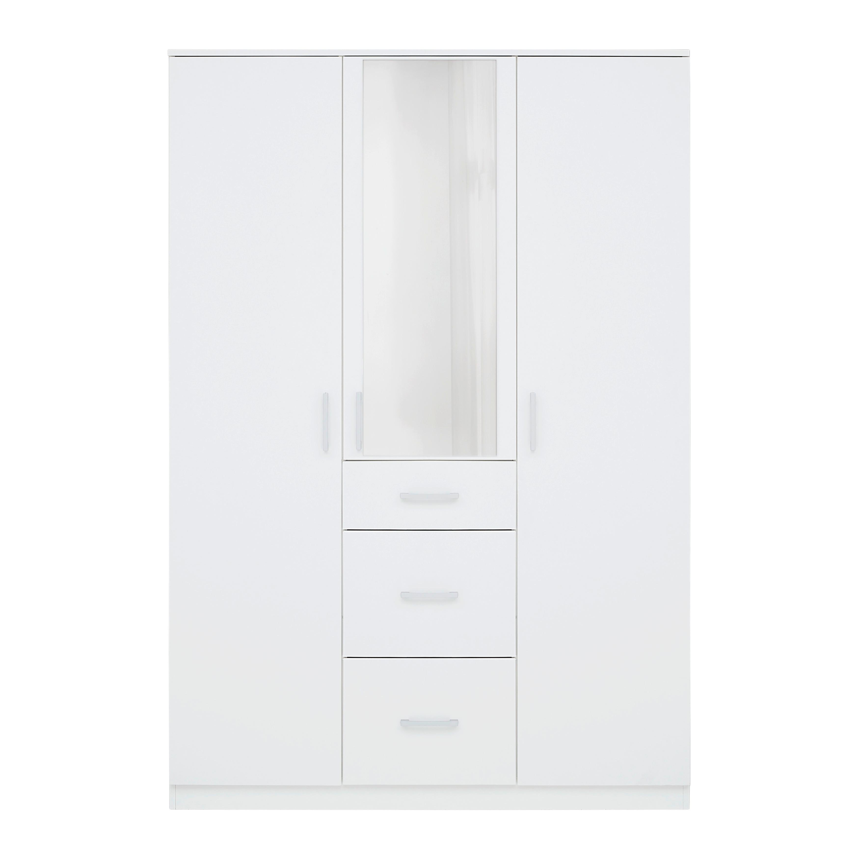 GARDEROB MED GÅNGJÄRNSDÖRRAR LASSE 3T/1SP -EXKLUSIV- - vit/grå, Klassisk, trämaterial/plast (135/196,5/55cm) - Mömax