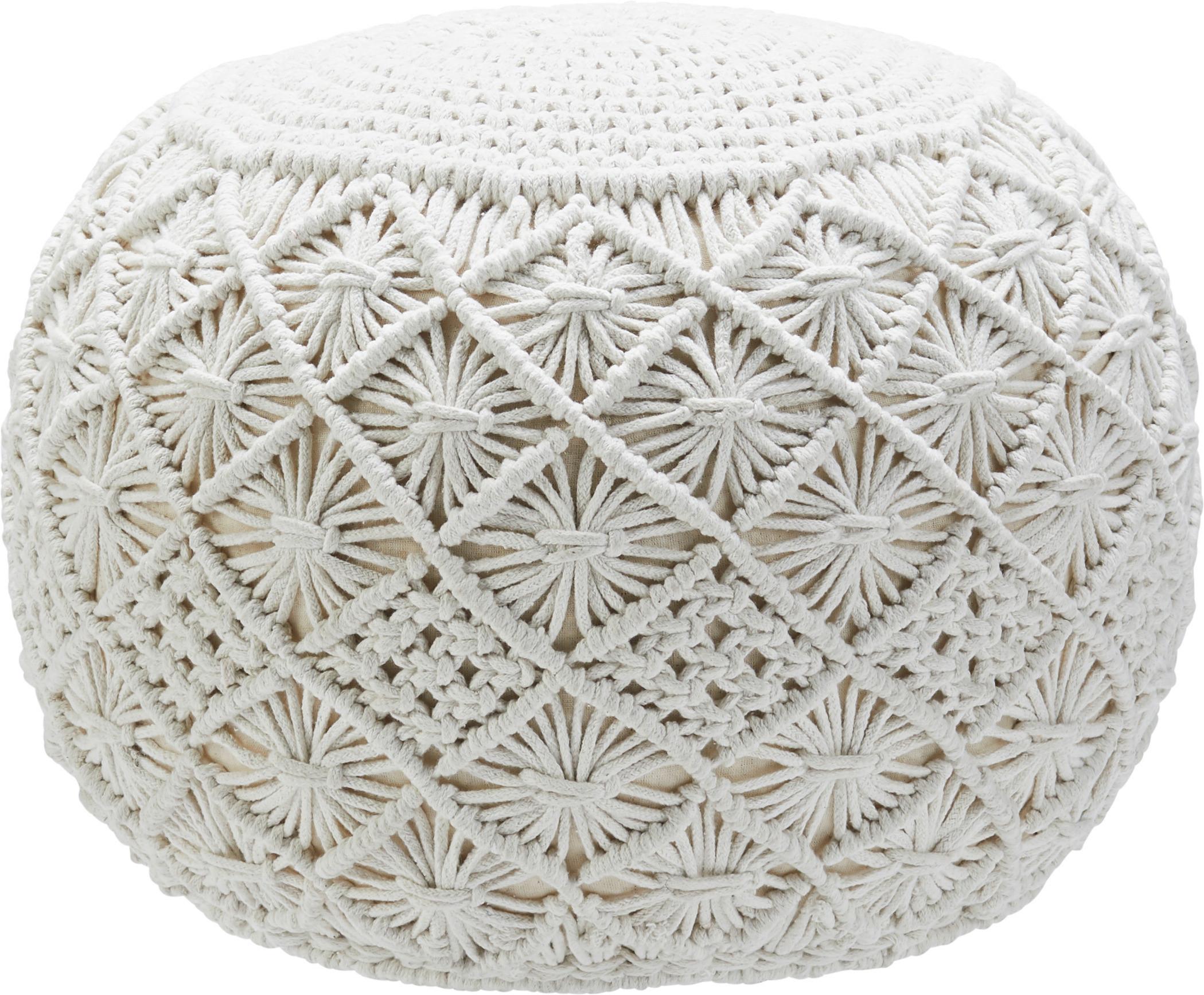 Pouf Julie in Natur ca. 50x35x50cm - Weiß, Textil (50/35/50cm) - Zandiara