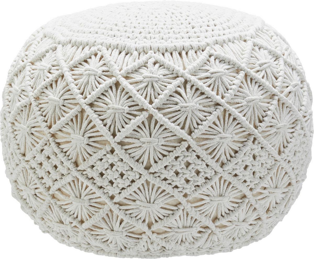 Pouf Julie in Natur 50x35x50cm - Weiss/Naturfarben, Textil (50/35/50cm) - Zandiara