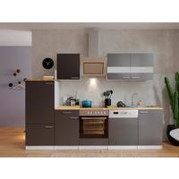 Küchenzeile Economy m. Geräten Grau/Nussbaum B: ca. 280 cm - Edelstahlfarben/Nussbaumfarben, Basics, Holzwerkstoff/Metall (280cm) - Respekta
