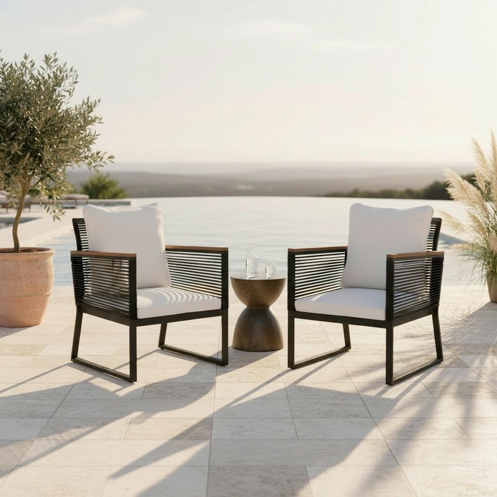 TRÄDGÅRDSSTOLAR SET TONI - svart/cremefärgad, Modern, metall/textil (56/70/76cm) - Bessagi Garden