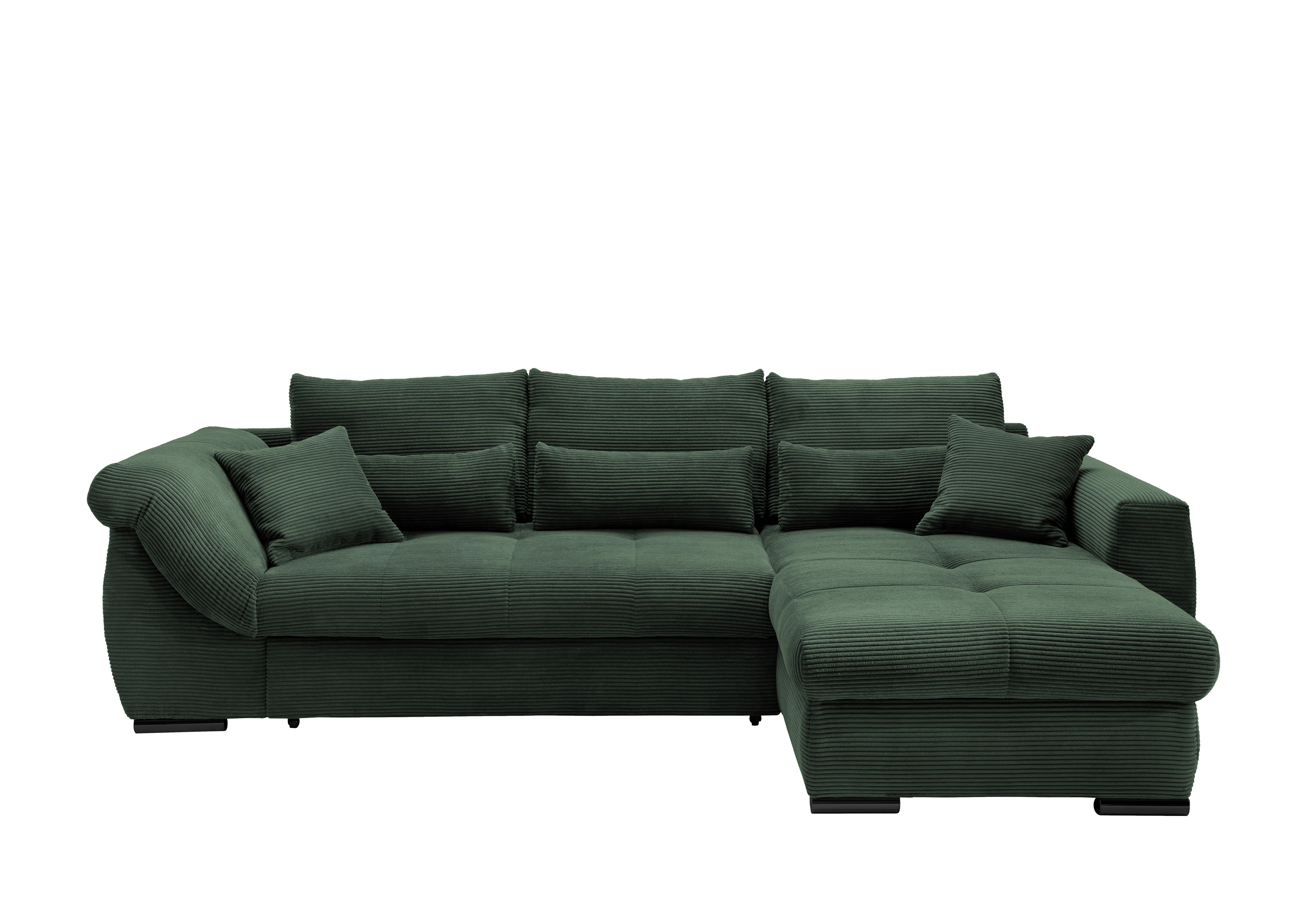 Wohnlandschaft Frederico Dunkelgrün Cord - Dunkelgrün/Schwarz, MODERN, Holz/Textil (302/188cm) - MID.YOU