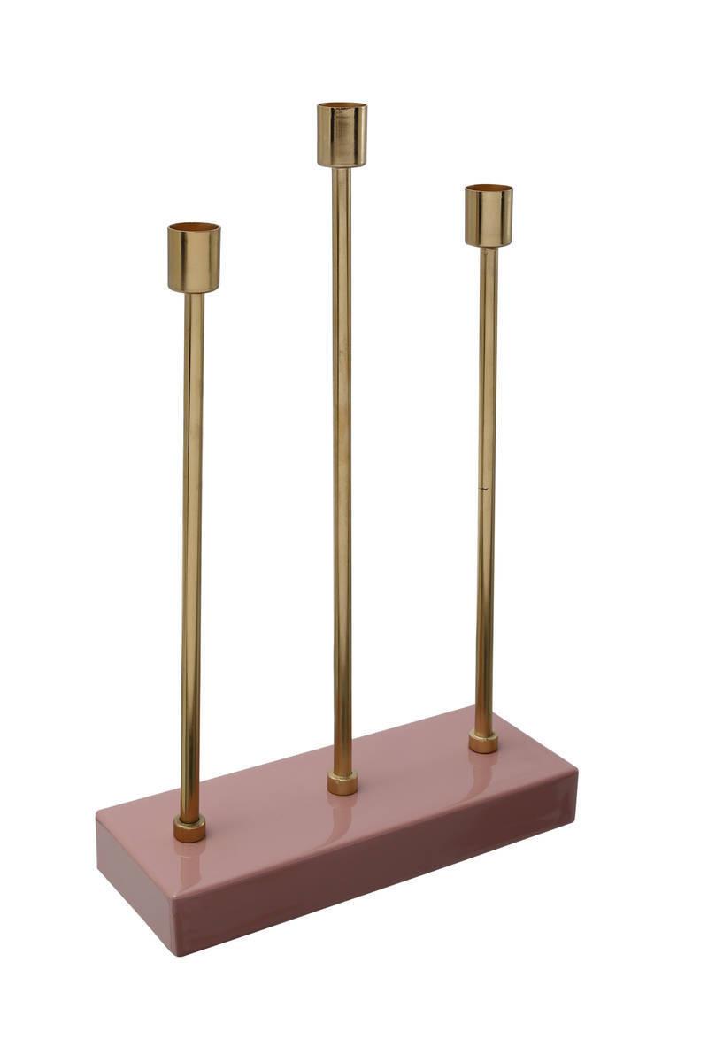 KERZENSTÄNDER KERZENHALTER ART DECO 325 - Goldfarben/Rosa, Trend, Metall (26/39,5/9cm) - Kayoom
