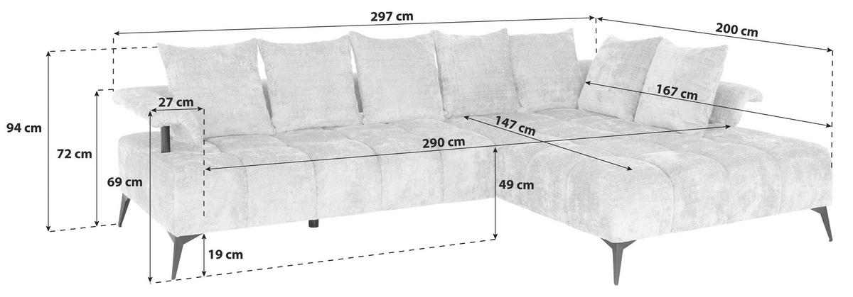 Kutna Garnitura Vanessa New - svijetlo siva/crna, Moderno, tekstil/metal (297/200cm) - Modern Living