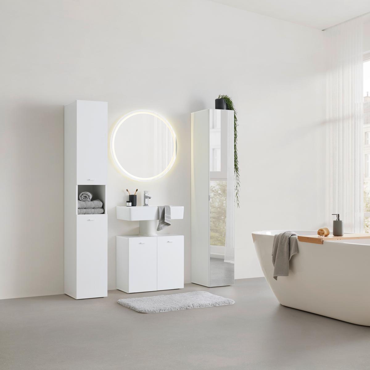 Hochschrank Basix Weiß ca. 30x185x39,6cm - Chromfarben/Weiß, Basics, Glas/Holzwerkstoff (30/185/39,6cm) - Mömax