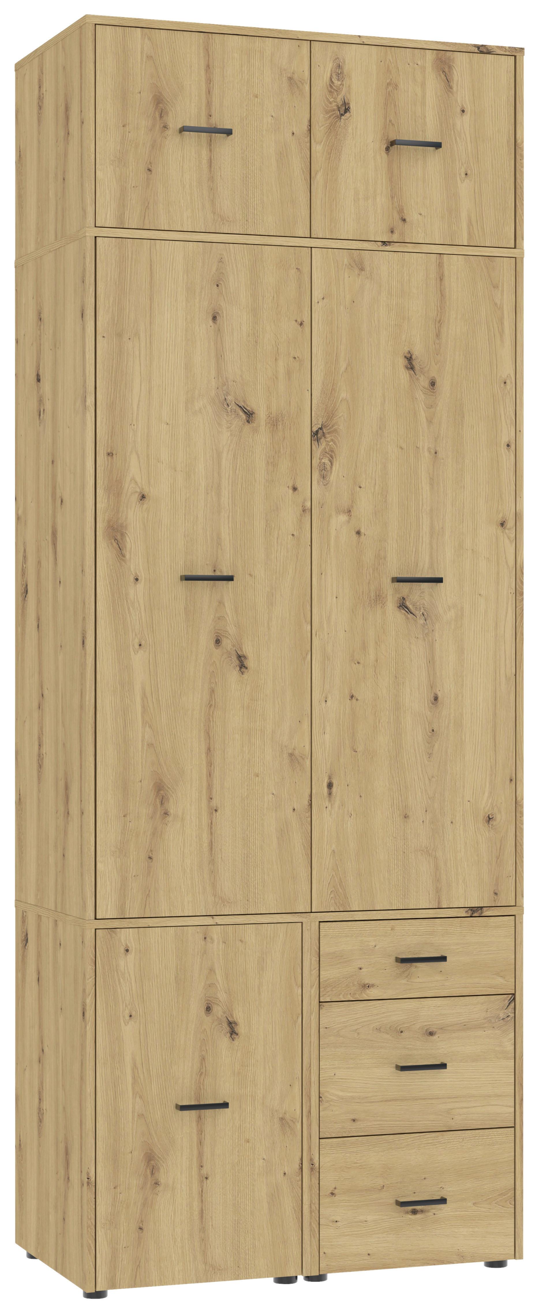 Kleiderschrank Kivo Eiche Artisan - Schwarz/Eiche Artisan, Basics, Holzwerkstoff/Kunststoff (90/239,40/52,1cm) - Based