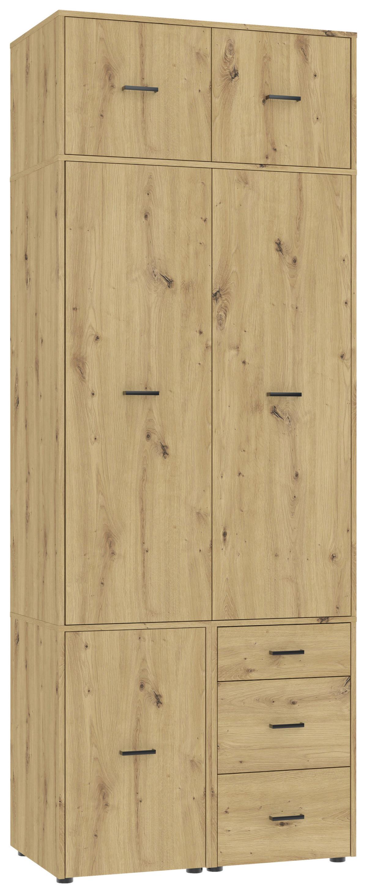 Kleiderschrank Kivo Eiche Artisan - Schwarz/Eiche Artisan, Basics, Holzwerkstoff/Kunststoff (90/239,40/52,1cm) - Based