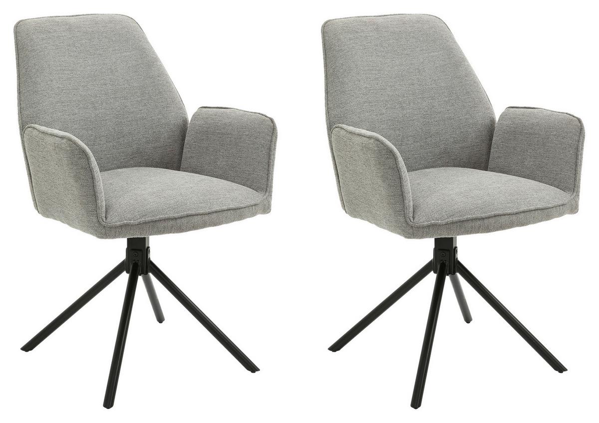 Armlehnstuhl Blair Hellgrau/ Schwarz gepolstert 2-er Set - Hellgrau/Schwarz, KONVENTIONELL, Textil/Metall (57/89/61cm) - MID.YOU