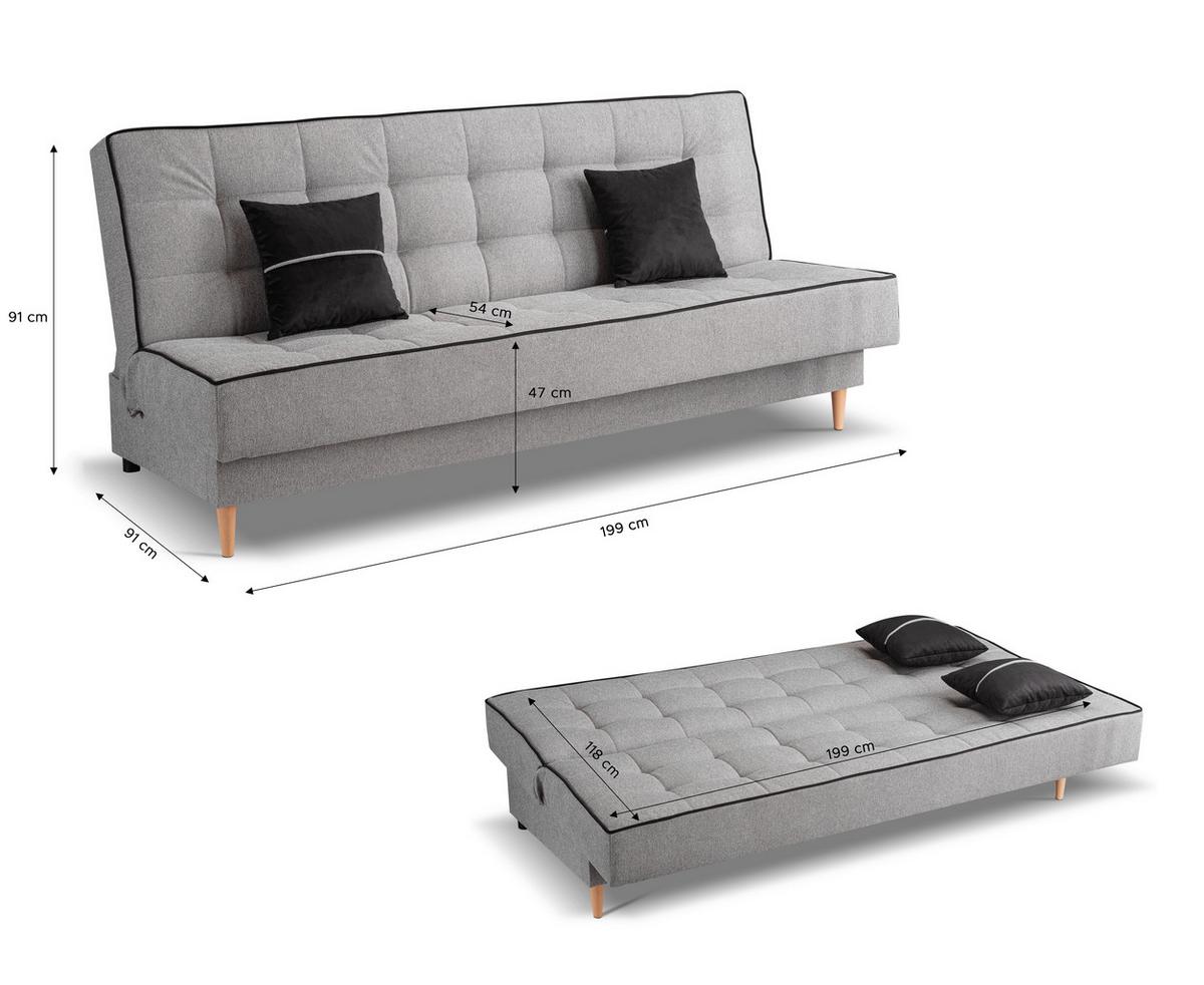 Schlafsofa Bono Hellgrau - Hellbraun/Hellgrau, Basics, Holz/Textil (199/91/91cm) - MID.YOU