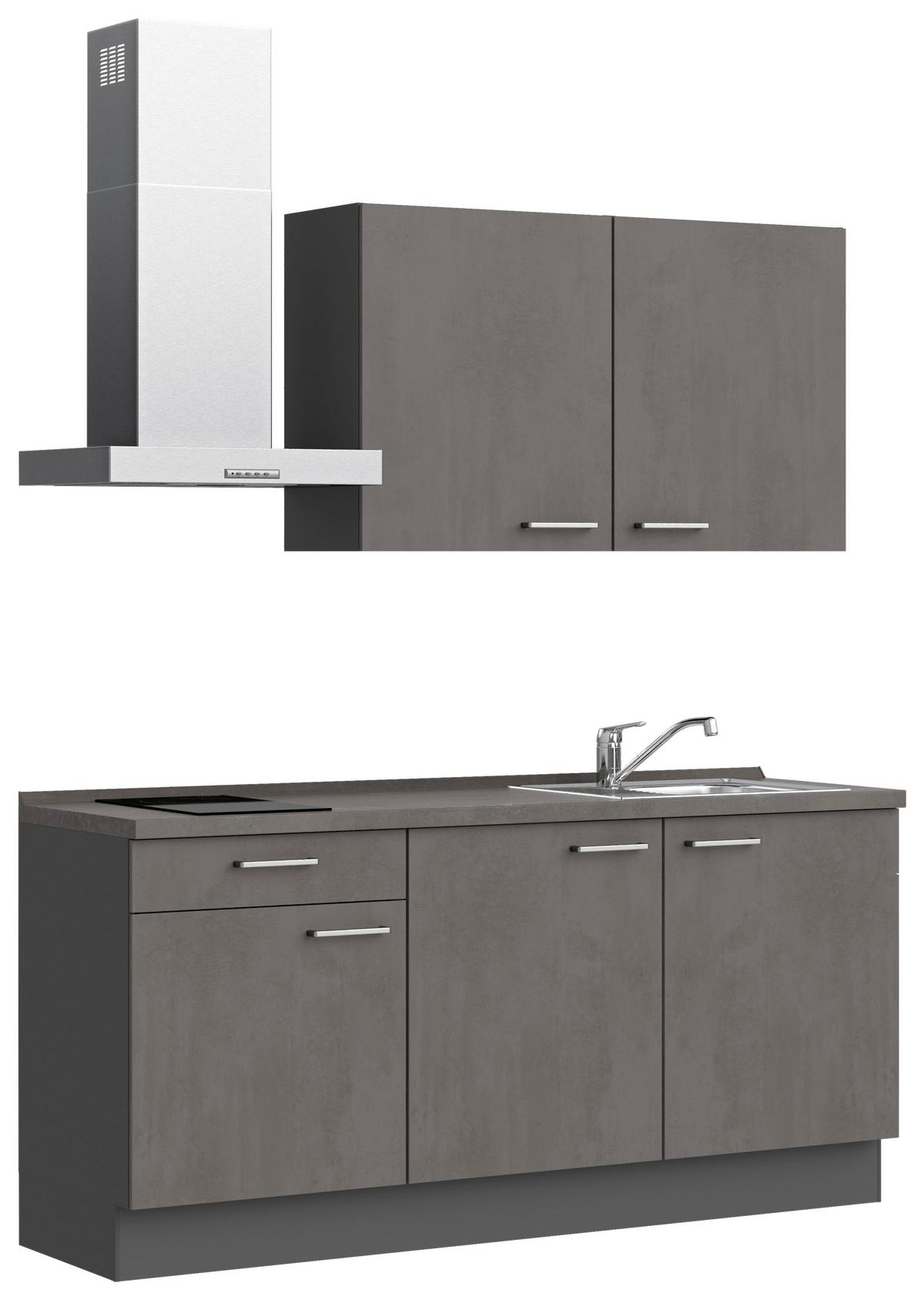 Küchenblock Riva Low m. Geräten Schieferfarben - Schieferfarben/Edelstahlfarben, MODERN, Holzwerkstoff/Metall (180cm) - Nobilia