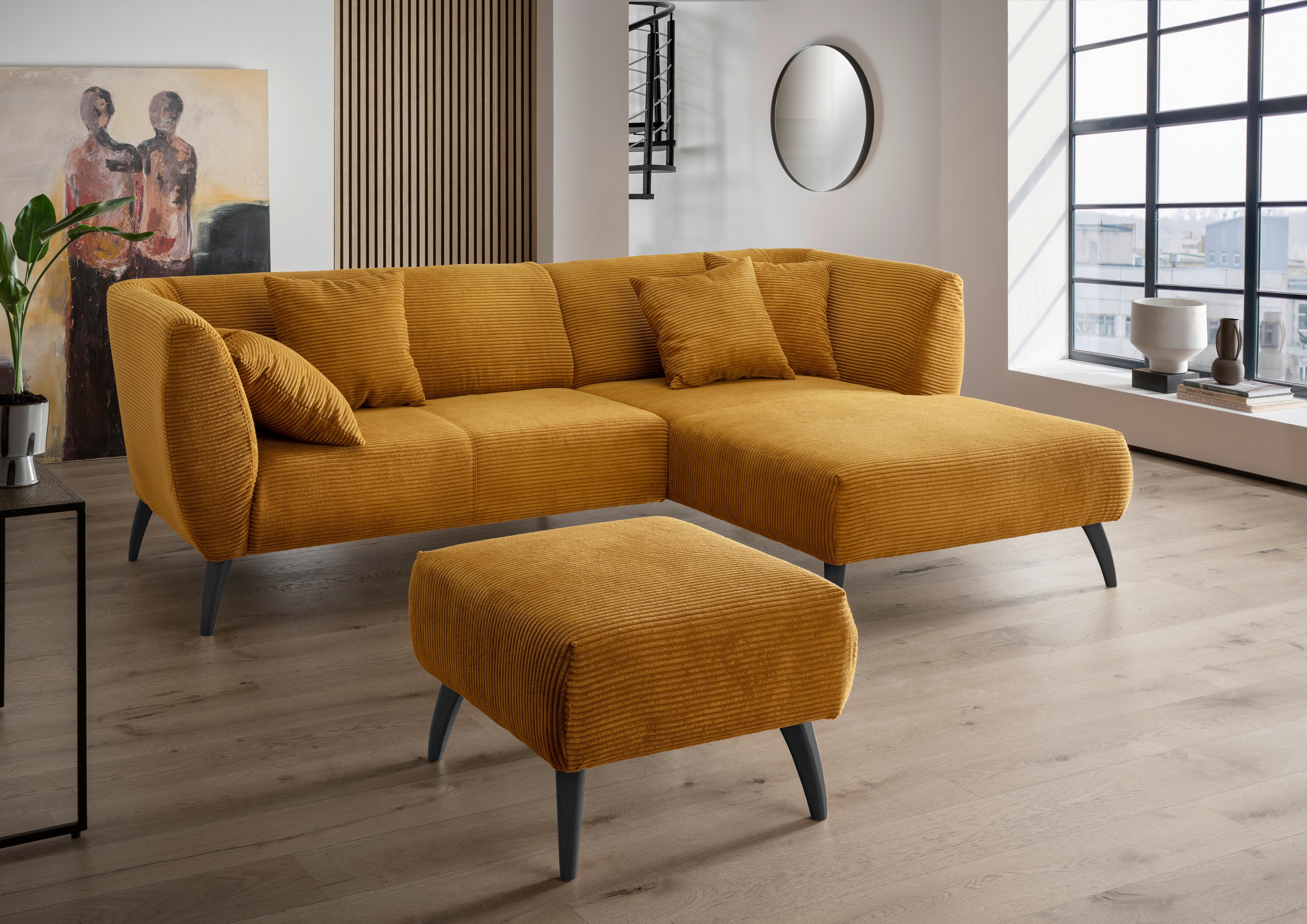 Wohnlandschaft Colori Goldfarben Cord - Goldfarben/Schwarz, MODERN, Holz/Textil (264/160cm) - MID.YOU