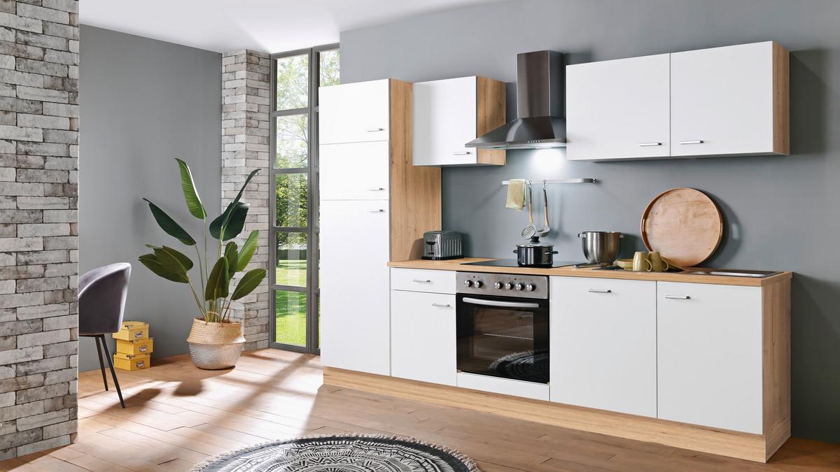 Küchenblock Artisan-Classic Weiß B: ca. 280 cm - Silberfarben/Weiß, KONVENTIONELL, Holzwerkstoff/Kunststoff (280cm) - Menke