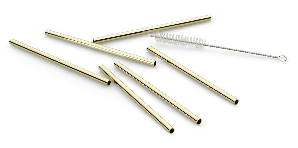 Set Slamic S Krtačko Straw, 6-Delni - zlate barve, Basics, kovina (12cm) - Echtwerk