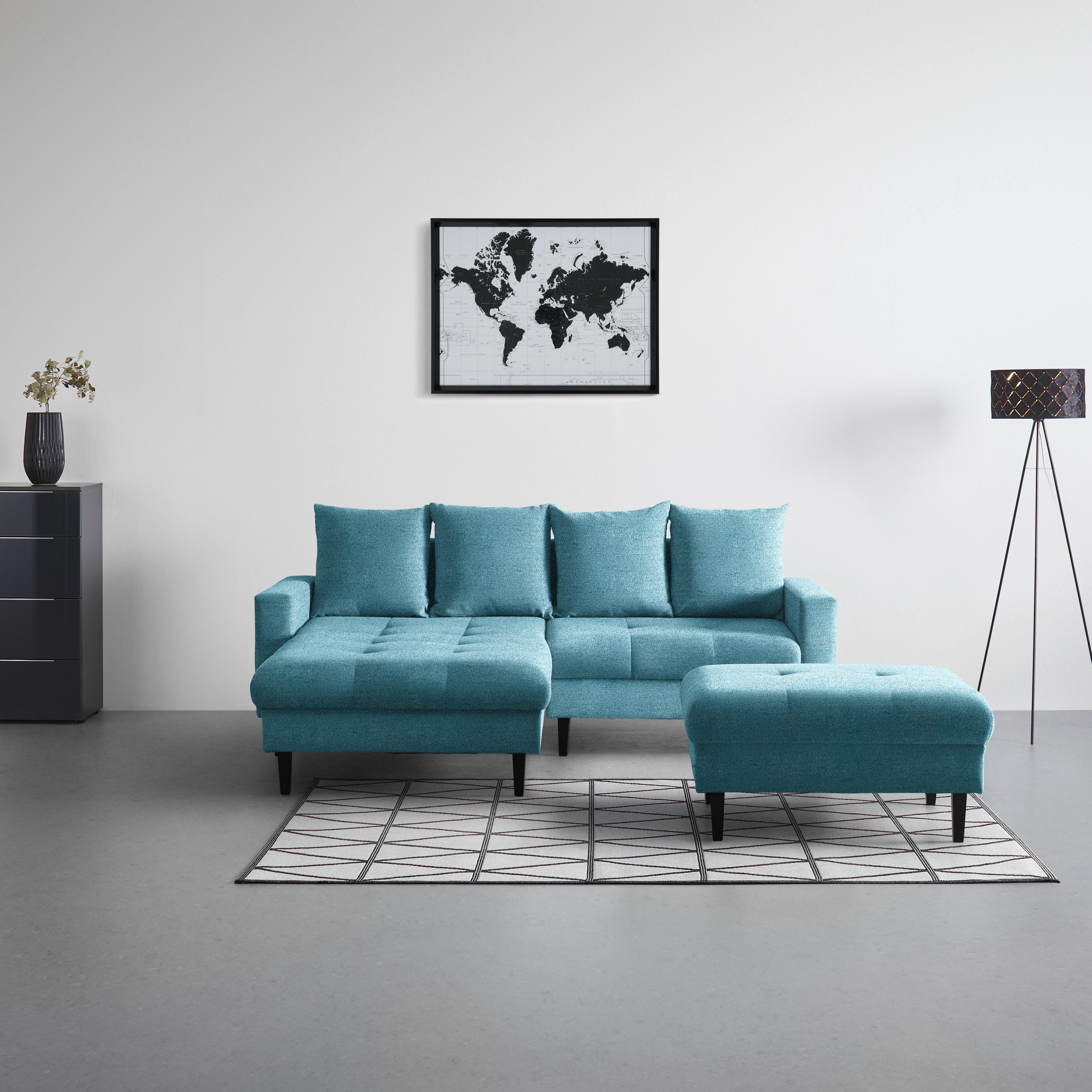 Hocker Boston Blau - Blau/Schwarz, KONVENTIONELL, Holz/Textil (93/46/75cm) - Based