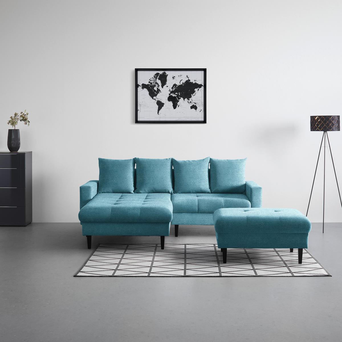 Hocker Boston Blau - Blau/Schwarz, KONVENTIONELL, Holz/Textil (93/46/75cm) - Based