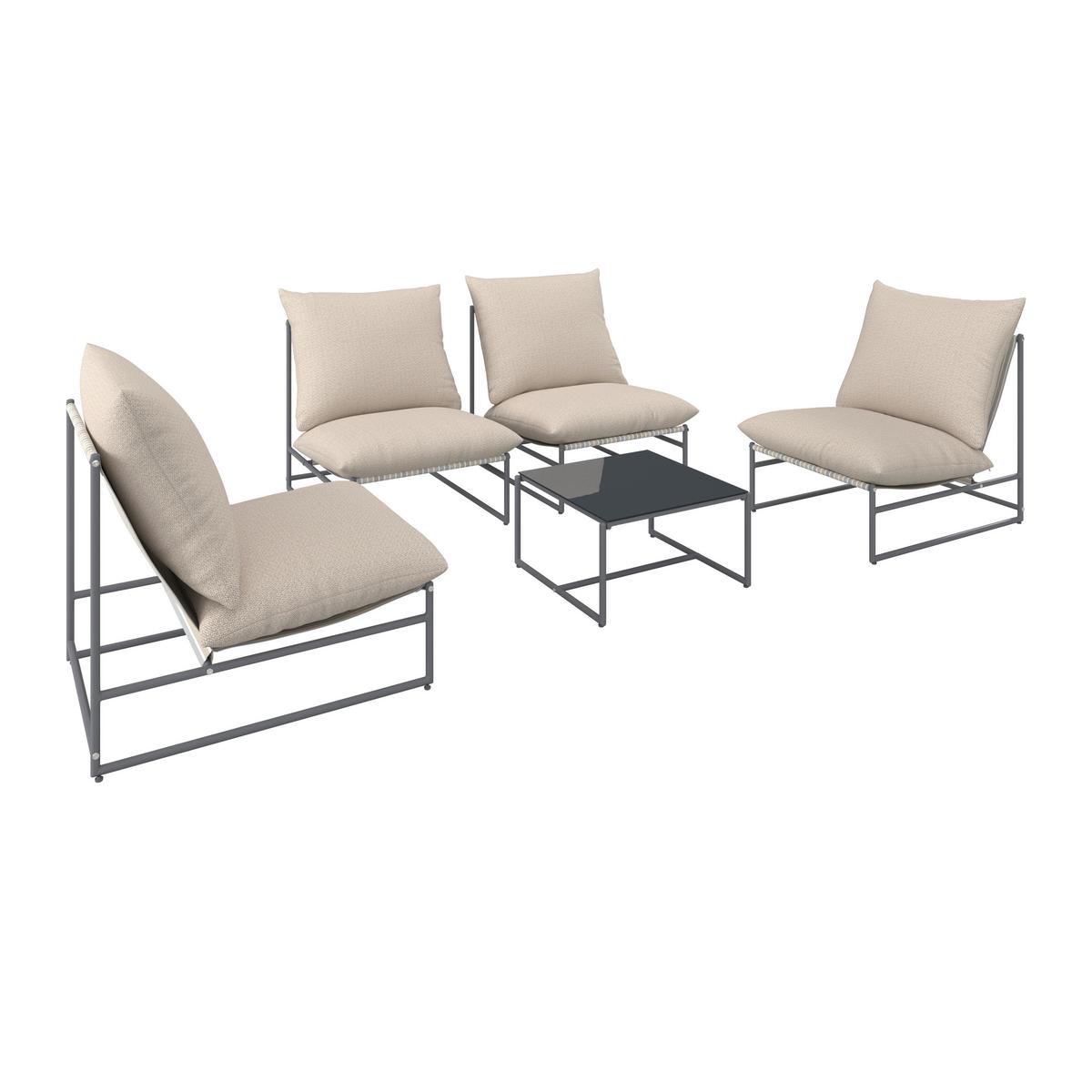 Loungegarnitur Lino creme Textil, Metall inkl. Abdeckung - Dunkelgrau/Multicolor, Modern, Glas/Textil - Bessagi Garden