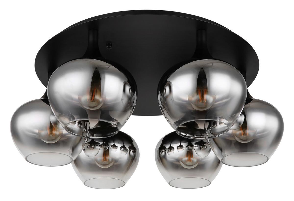 DECKENLEUCHTE 15548-6D - Schwarz, Design, Glas/Metall (65/25,5cm) - Globo