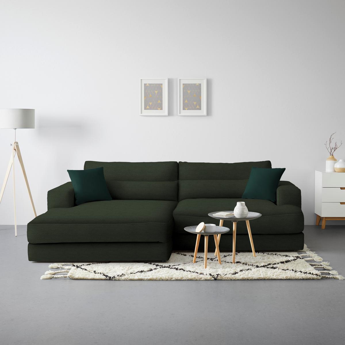 Ecksofa Fabiona links Grün - Schwarz/Grün, MODERN, Holz/Kunststoff (194/85/268cm) - Premium Living