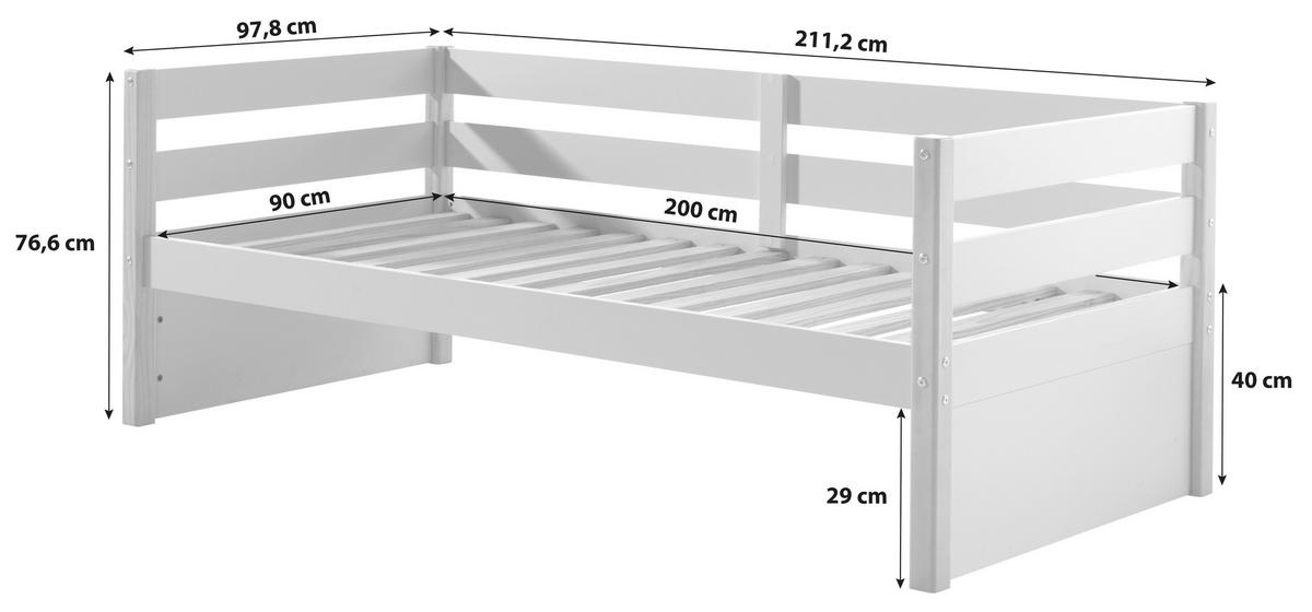 Bett Holz Margrit ca. 90x200 cm Weiß - Weiß/Kieferfarben, MODERN, Holz/Holzwerkstoff (90/200cm) - MID.YOU