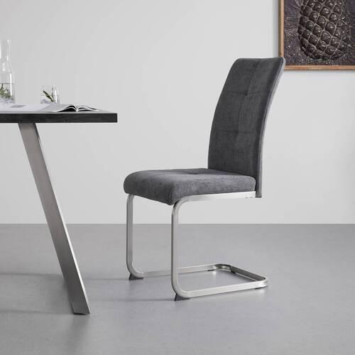 Schwingstuhl Lucie Grau Webstoff Gepolstert - Chromfarben/Grau, MODERN, Holz/Textil (42,5/98/45cm) - Bessagi Home