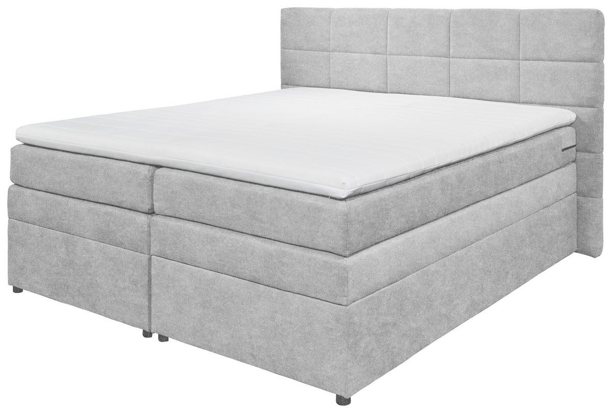 Boxspringbett Tacoma 3 inkl. Topper ca. 180x200 cm Silberf. - Silberfarben, KONVENTIONELL, Kunststoff/Textil (180/200cm) - MID.YOU