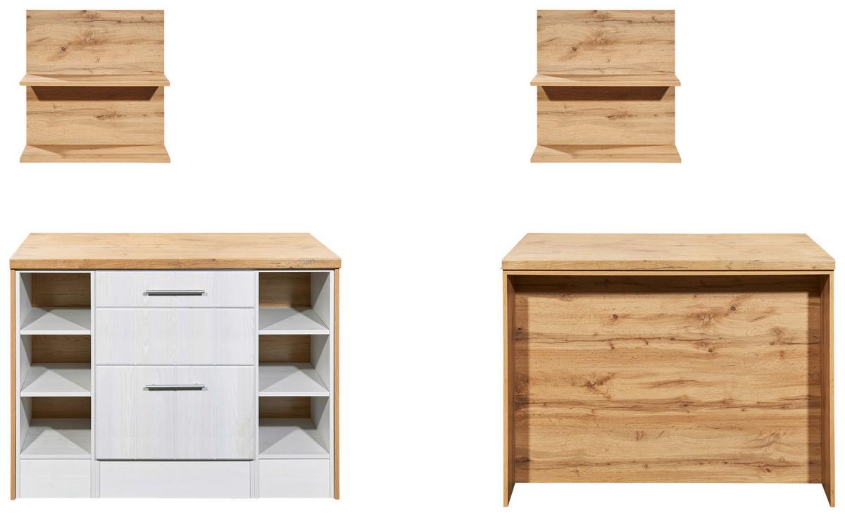 Kücheninsel Anton ca.124x91x90 cm Weiß, Lärchefarben - Wildeiche/Edelstahlfarben, LIFESTYLE, Holzwerkstoff/Metall (124/91/90cm) - Respekta