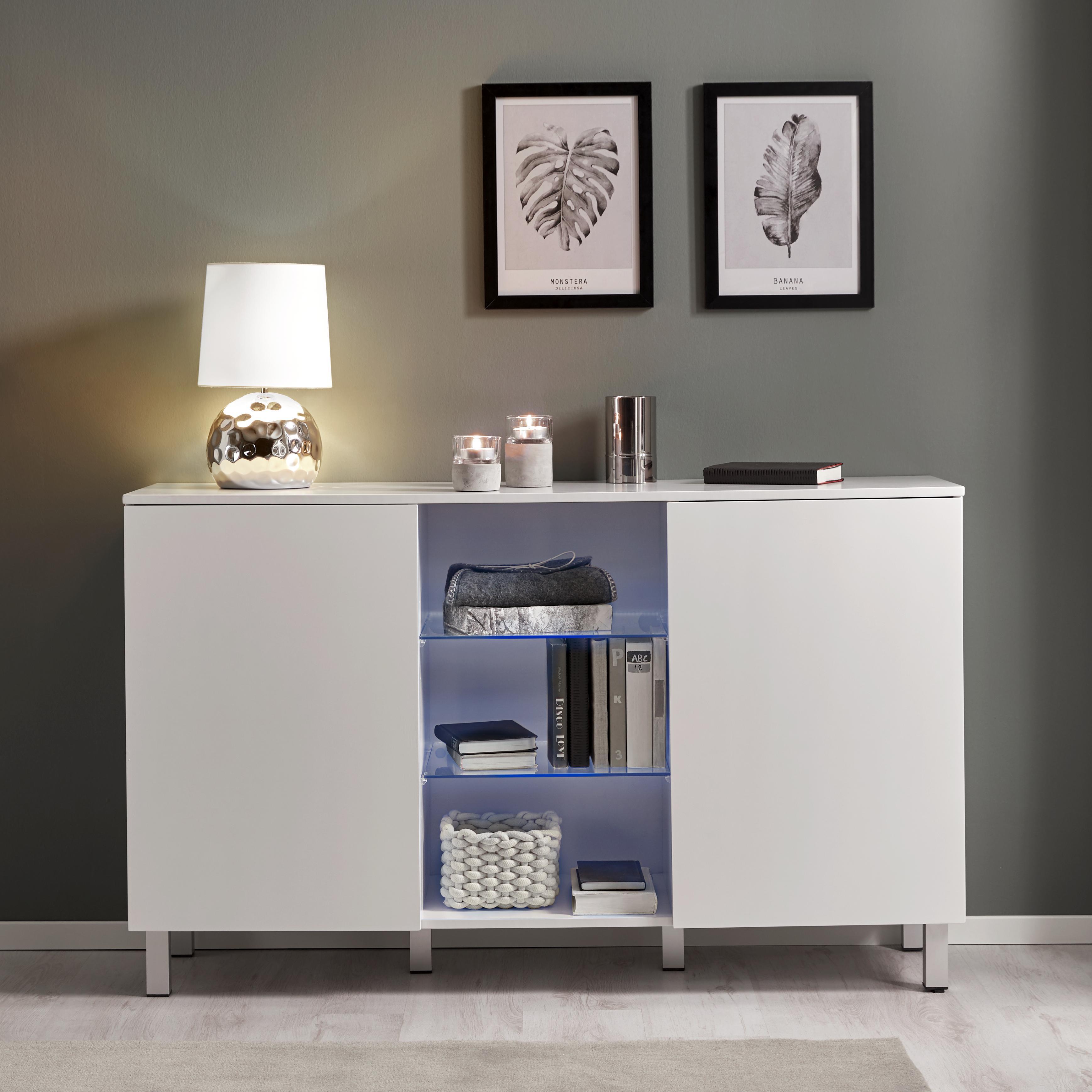 SIDEBOARD in Weiß 'Basic' - Weiß, MODERN, Glas/Holz (138/84/40cm) - Bessagi Home