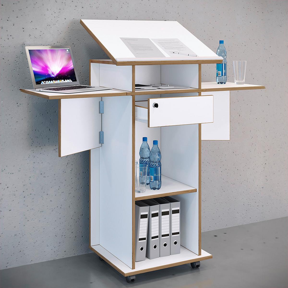 Stoječi Pult Salia M, Bela, Barva Hrasta - bela/medeni hrast, Design, leseni material (122,8/43,6/106,6cm) - MID.YOU