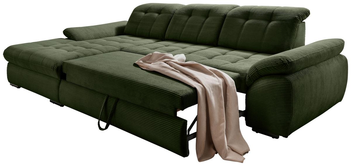 Ecksofa mit Bettkasten Rigatti ca. 184x314 cm Dunkelgrün - Dunkelgrün/Schwarz, MODERN, Textil/Metall (184/314cm) - Livetastic