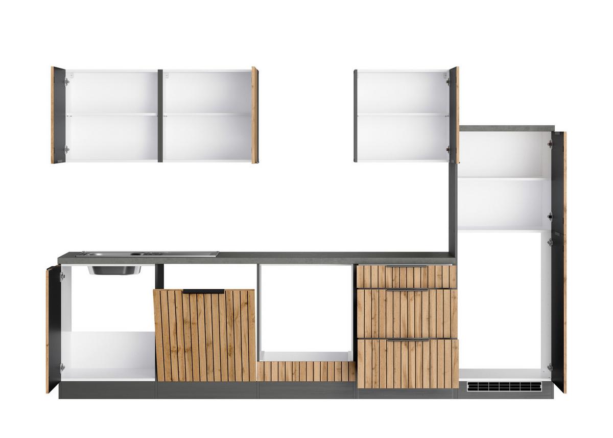 Küchenleerblock Liverpool o. Geräte Graphitfarben - Schieferfarben/Eiche Wotan, Basics, Holzwerkstoff/Metall (300cm) - Held