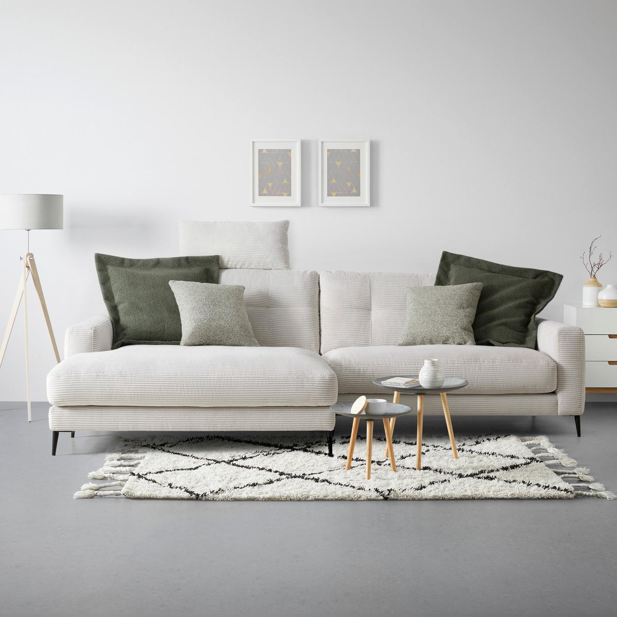 Wohnlandschaft Ubalda Weiß - Schwarz/Weiß, MODERN, Textil/Metall (190/84/272cm) - Premium Living