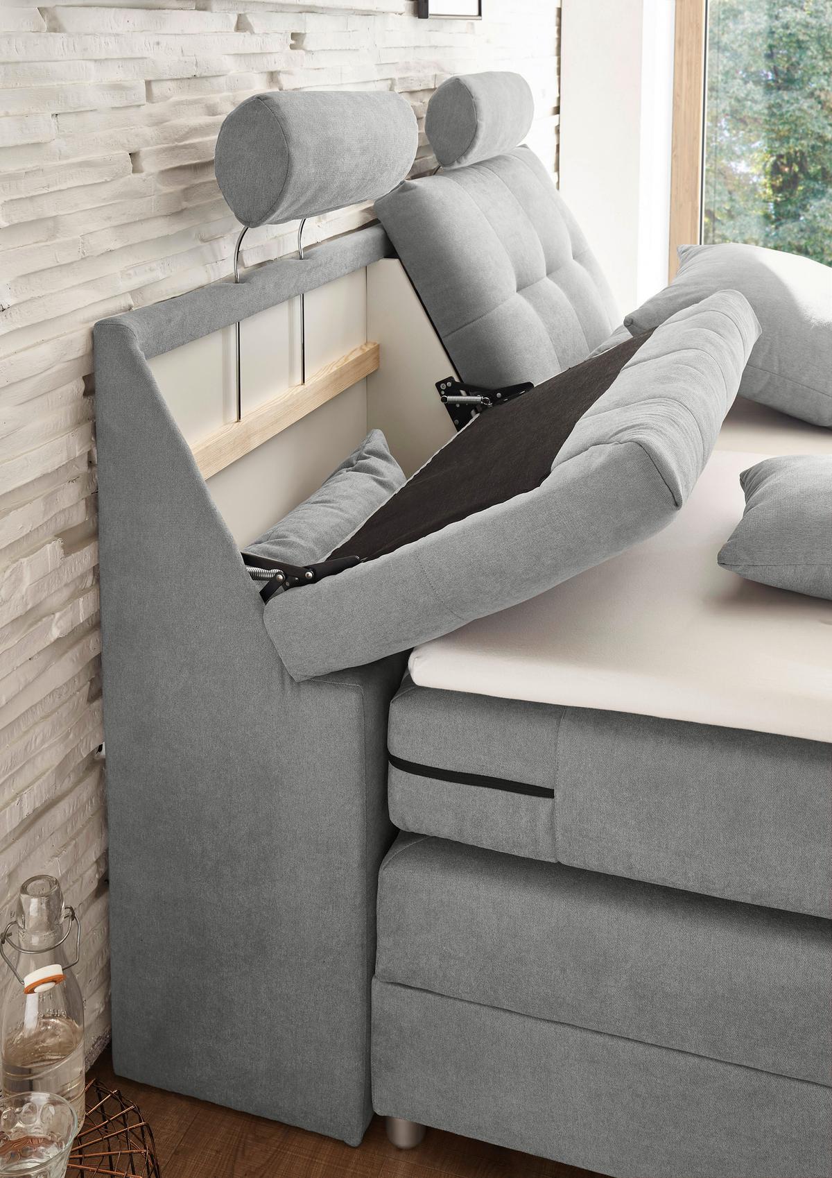 Boxspringbett Palermo elektrisch 180x200cm Hellgrau - Silberfarben/Hellgrau, MODERN, Holzwerkstoff/Kunststoff (180/200cm) - MID.YOU
