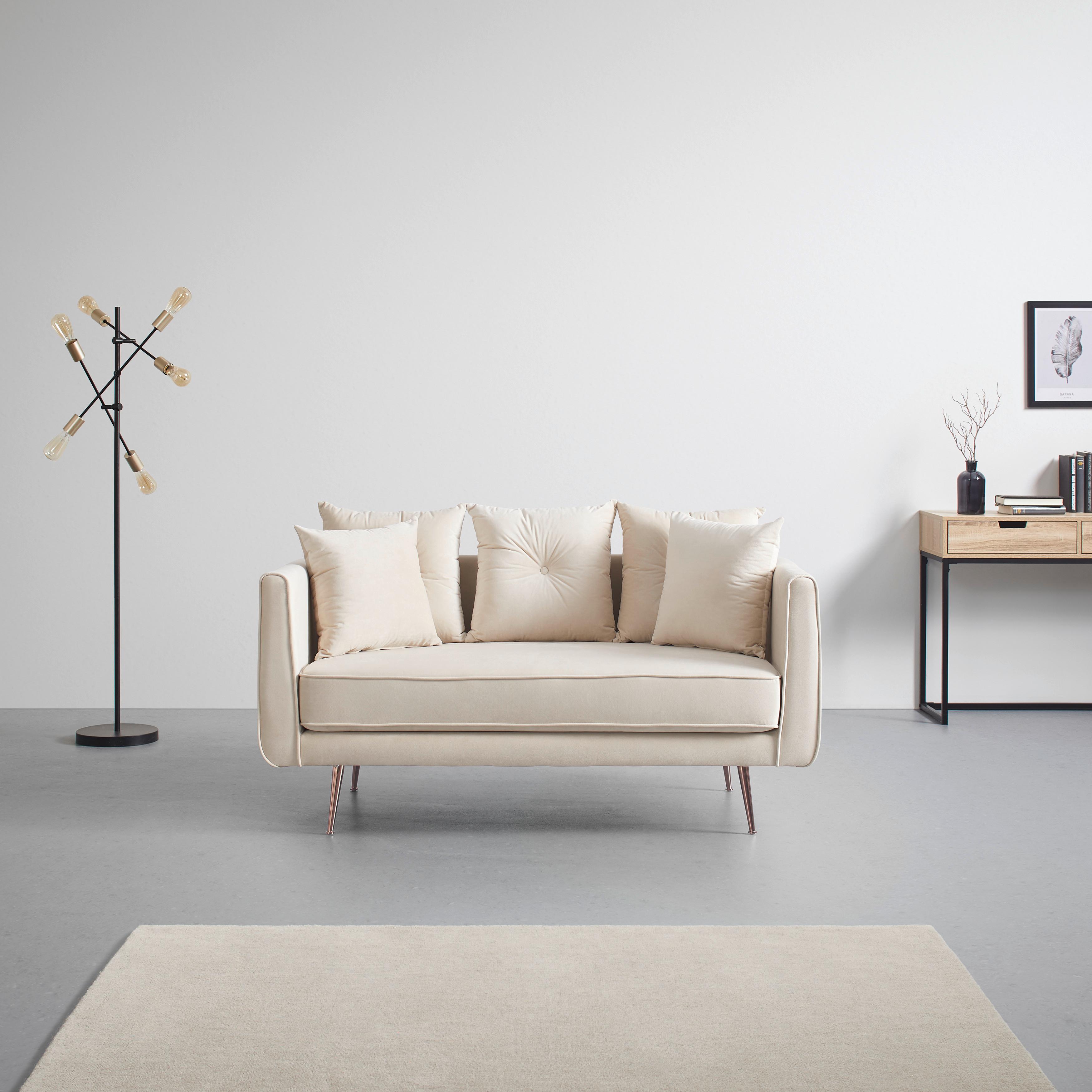 2er Sofa, beige, "Luis" - Beige/Roségold, MODERN, Holz/Textil (155/87/87cm) - Bessagi Home