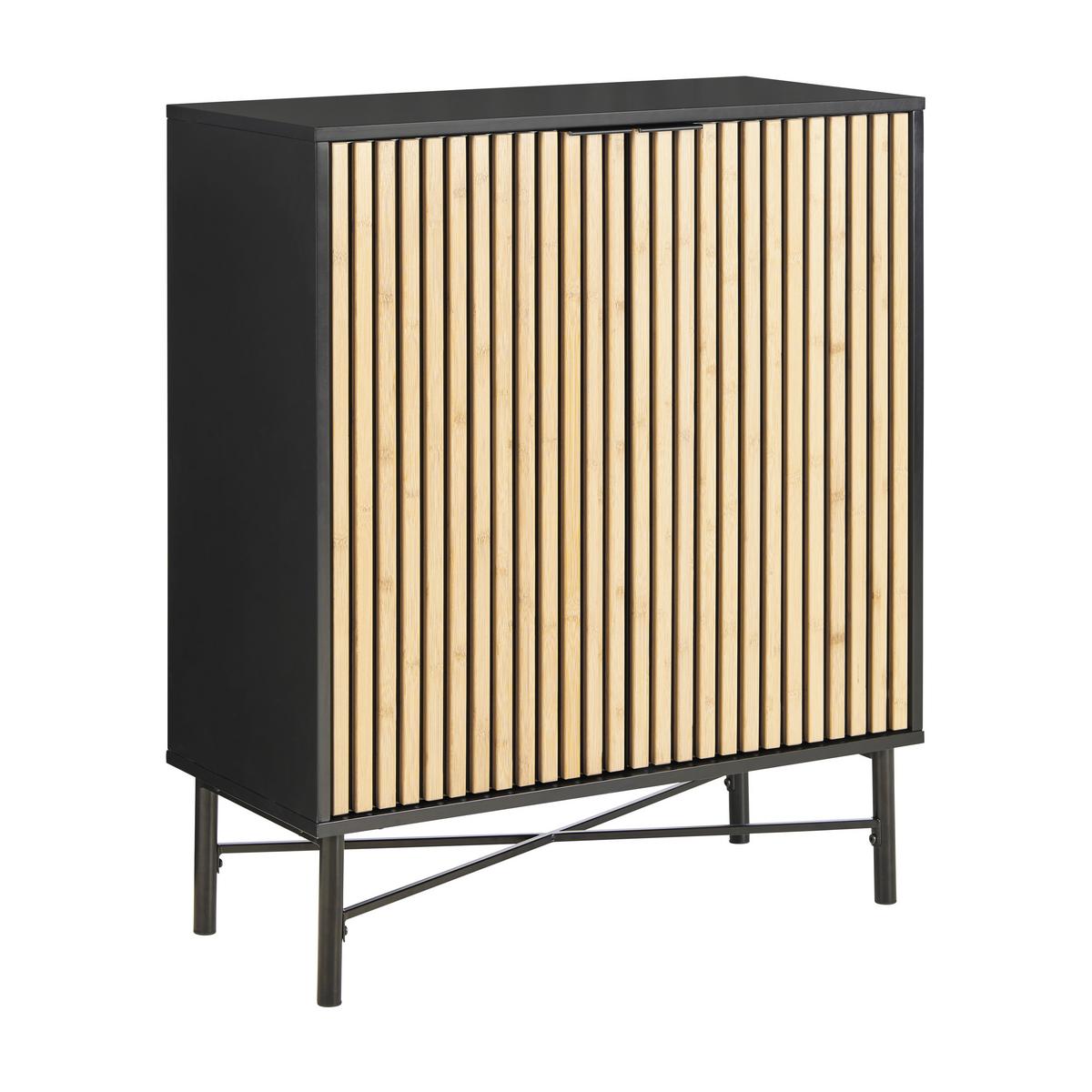Kommode Madrid Schwarz/Naturfarben massiv - Eichefarben/Schwarz, Modern, Holz/Holzwerkstoff (76/90/35cm) - Mömax