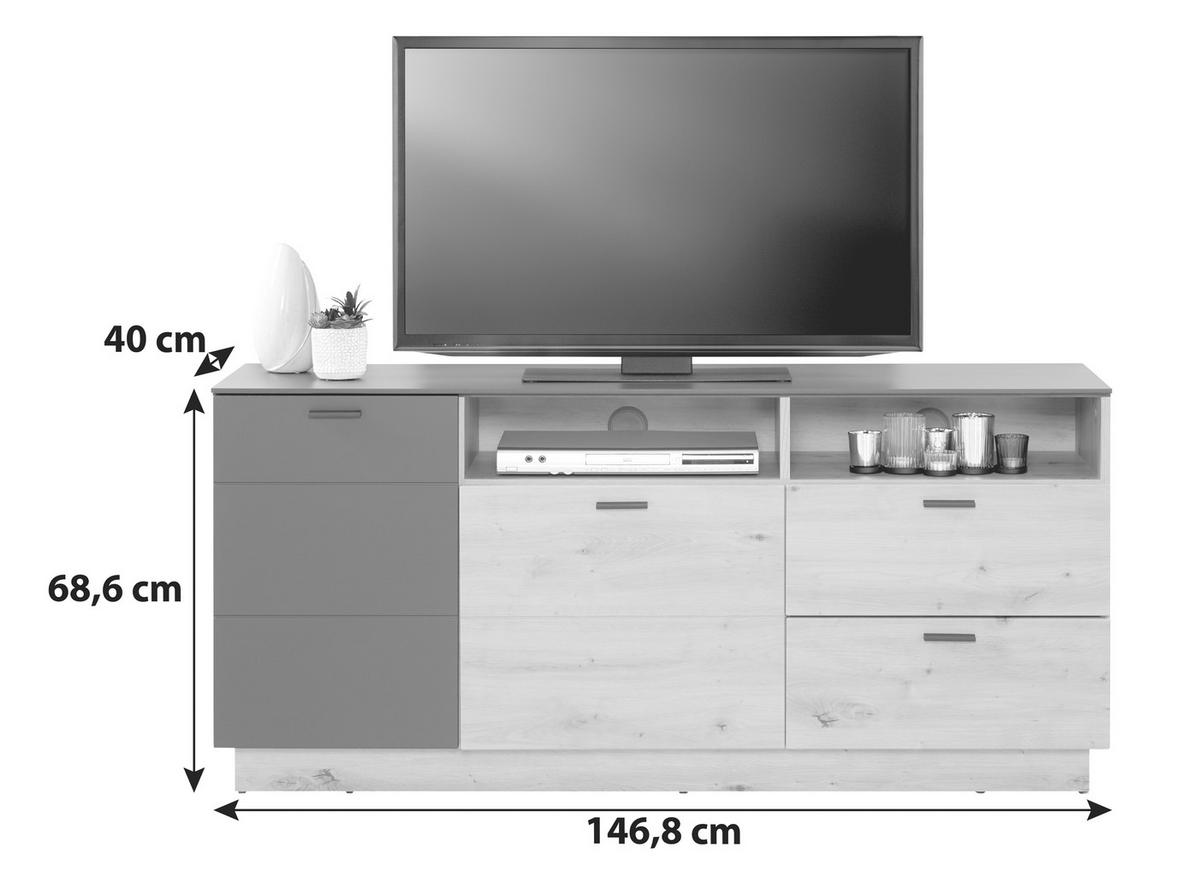 Tv-element Tonale, Barva Hrasta, Temno Siva - siva/črna, Moderno, umetna masa/leseni material (146,8/68,6/40cm) - Mömax
