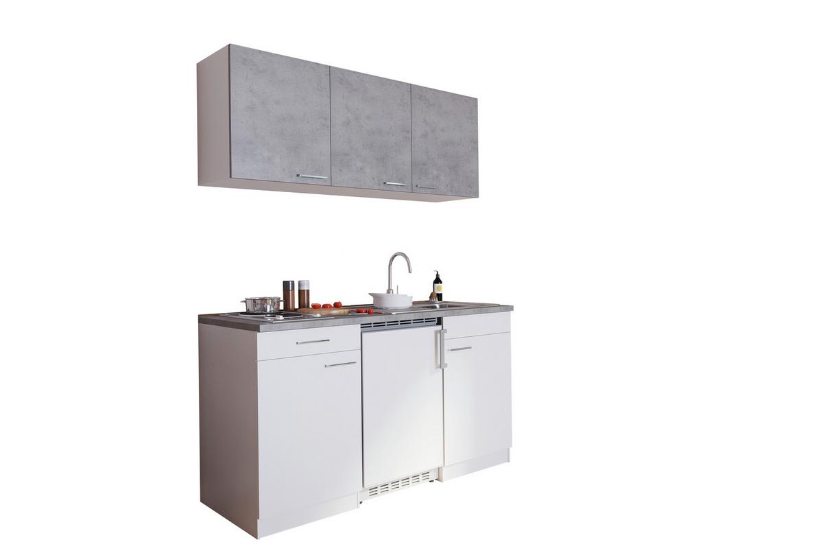 Miniküche Economy m. Geräten B: ca. 150cm Grau/Weiß - Alufarben/Weiß, KONVENTIONELL, Holzwerkstoff/Kunststoff (150cm) - Respekta