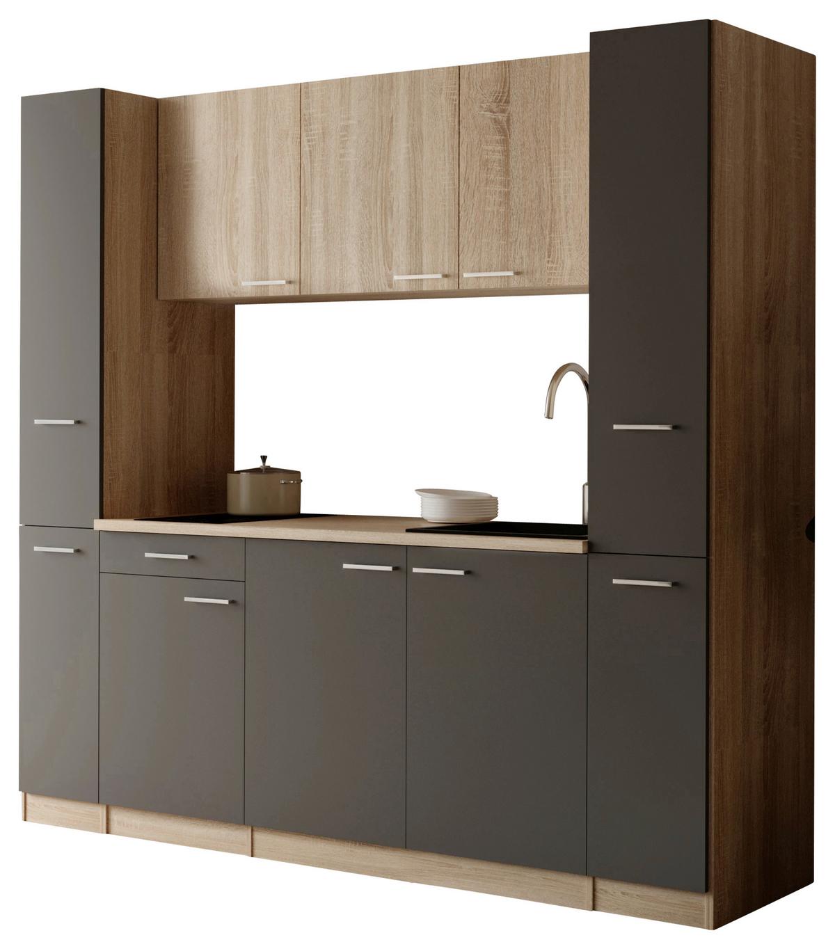 Küchenblock Ingrid m. Gerät Grau - Eichefarben/Alufarben, Design, Holzwerkstoff/Kunststoff (210cm) - Respekta