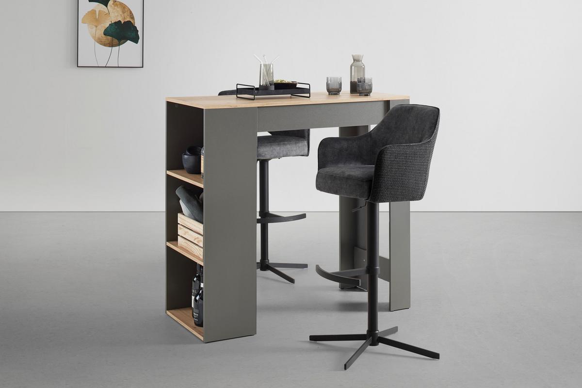 Barhocker Valletta Anthrazit/Schwarz - Anthrazit/Schwarz, KONVENTIONELL, Textil/Metall (57/92-119/52cm) - Premium Living