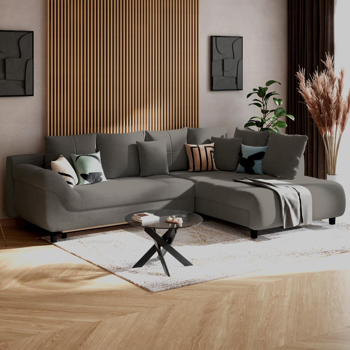 Kutna Garnitura Mendoza - crna/antracit, Konvencionalno, tekstil (309/197cm) - Modern Living