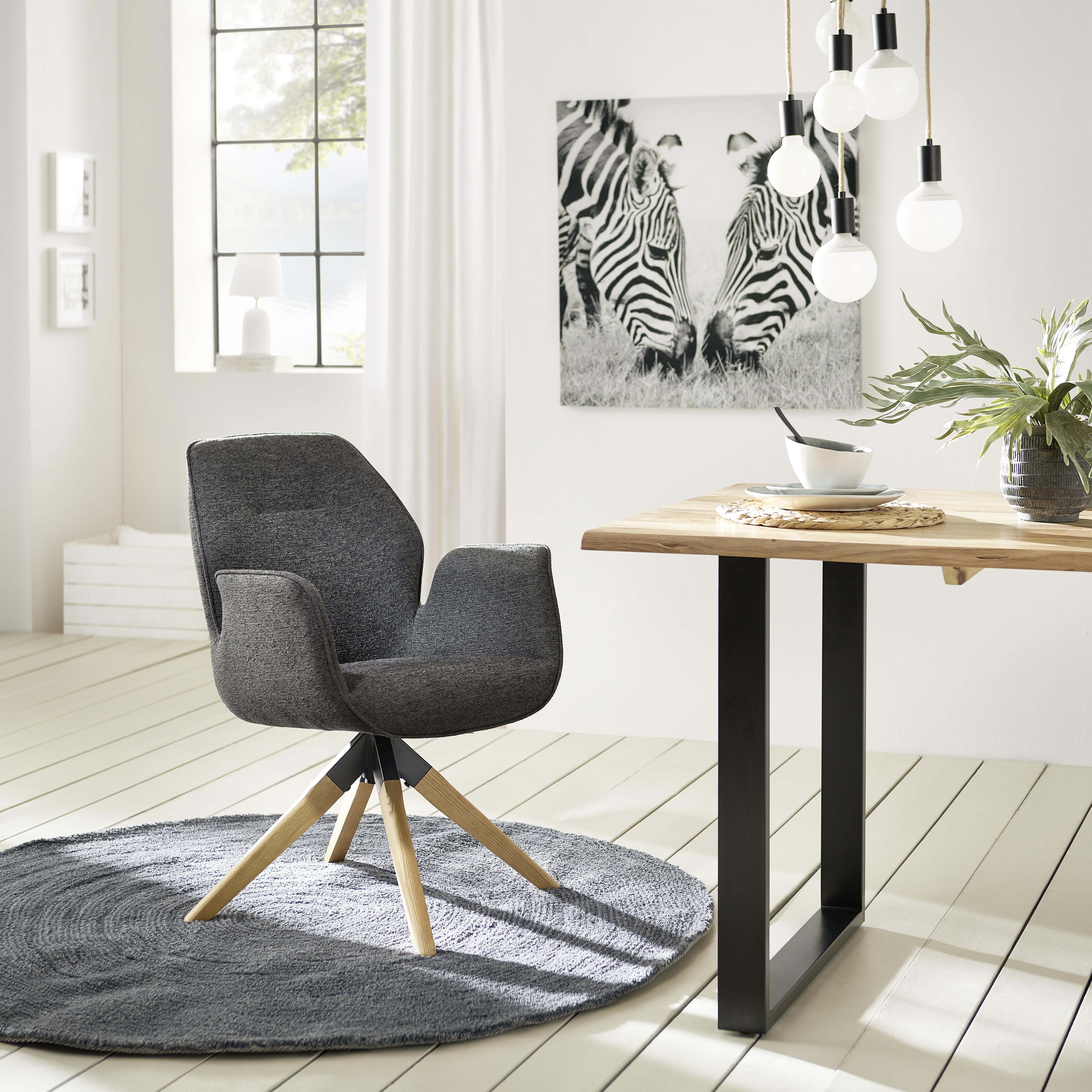KRZESŁO Z PODŁOKIETNIKAMI SAVONA - antracytowy/kolor naturalny, Modern, drewno/tkanina (61/84/62cm) - MID.YOU