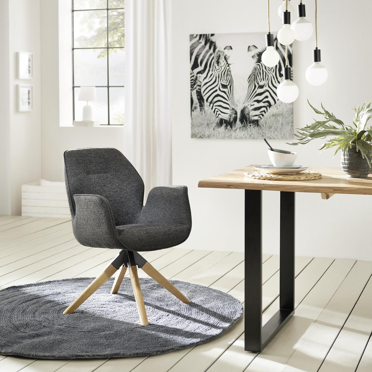 KRZESŁO Z PODŁOKIETNIKAMI SAVONA - antracytowy/kolor naturalny, Modern, drewno/tkanina (61/84/62cm) - MID.YOU