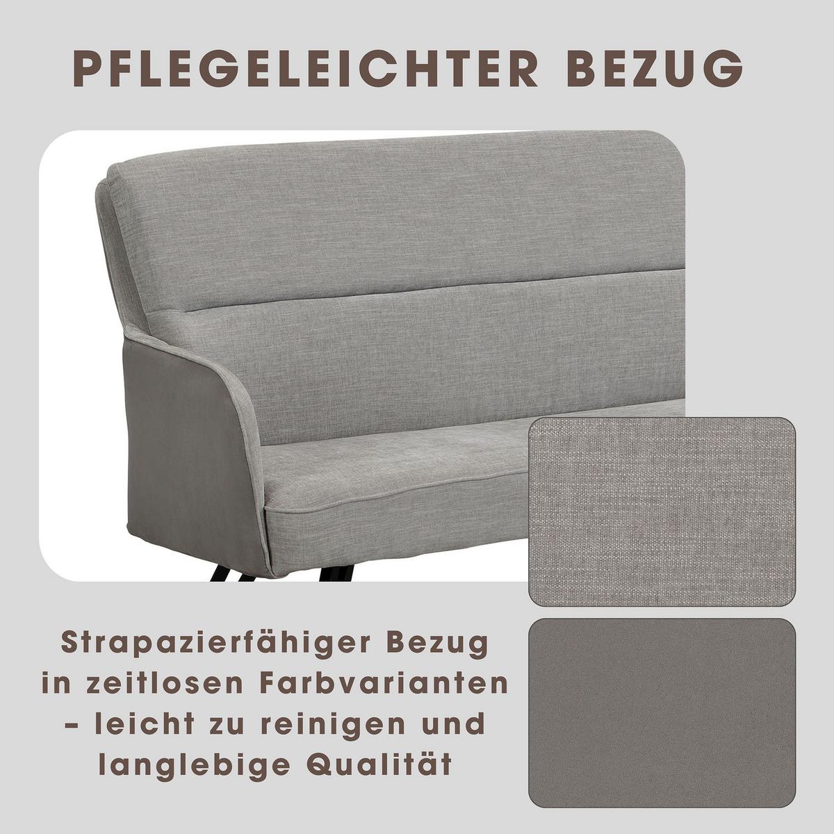 SITZBANK TINO - Hellgrau/Schwarz, MODERN, Textil/Metall (160/94/67cm) - MID.YOU