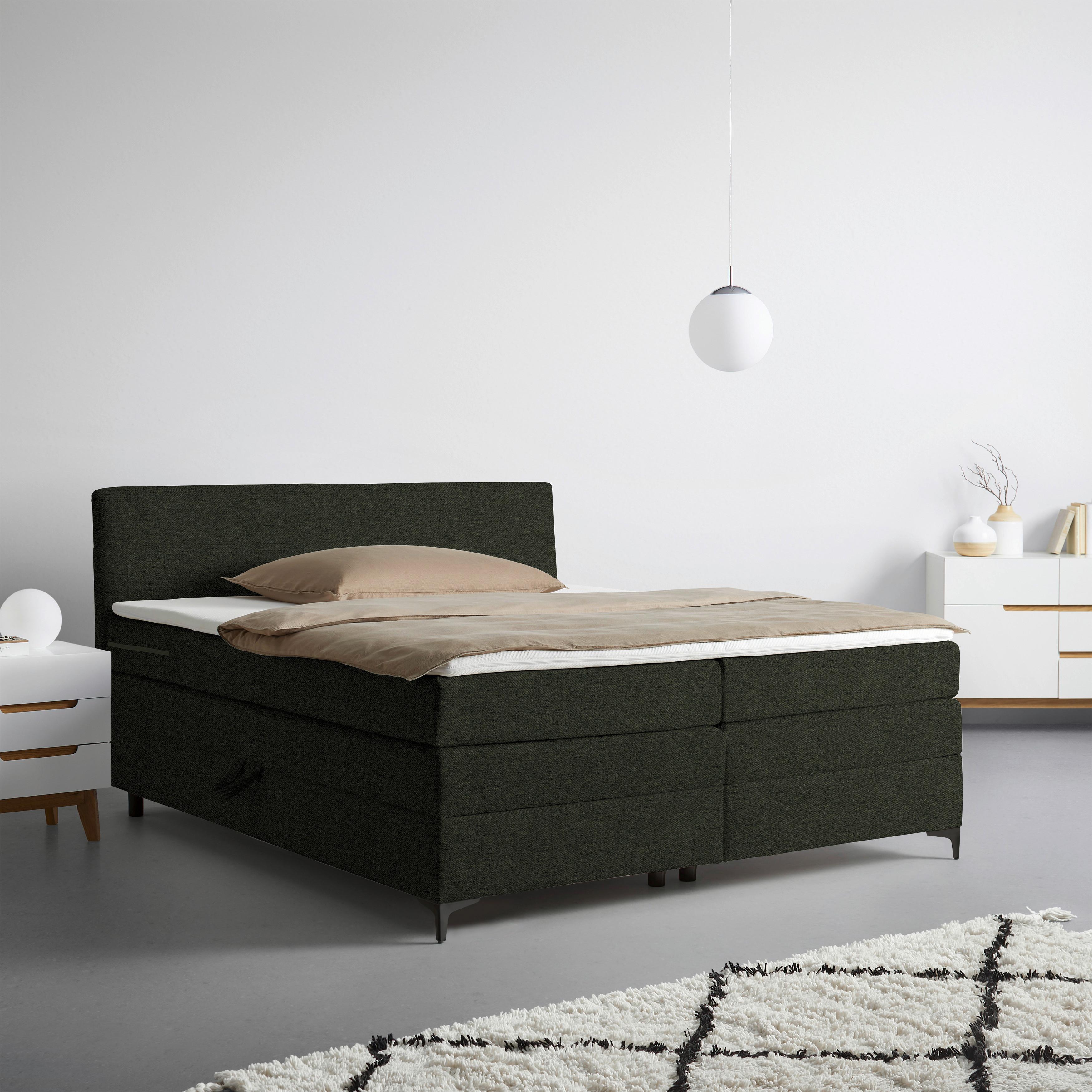 Boxspringbett Bari in Grün ca. 180x200cm - Schwarz/Grün, KONVENTIONELL, Textil/Metall (180/200cm) - Mömax